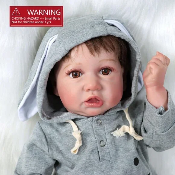 💫 Realistic Reborn Baby Dolls Grey Soft Vinyl Bunny Jumpsuit Birthday Gift Kids